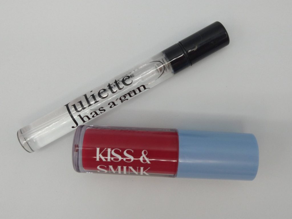 Travel Size Perfume Bottle and red lip oil